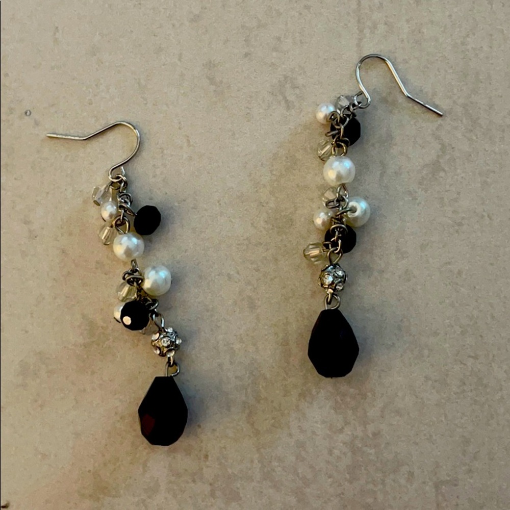 NEW WHBM dangling earrings w/ pearls & rhinestones